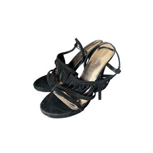 Marco Santi Suede Black Fringe Band High Heel Sandals